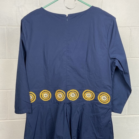 Wayward Fancies eShakti Women's Embellished Waist Plunge Poplin Dress Navy Boho - Picture 9 of 13